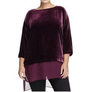 Eileen Fisher Velvet Sheer Tunic Top Womens Size M Medium Purple Silk Rayon